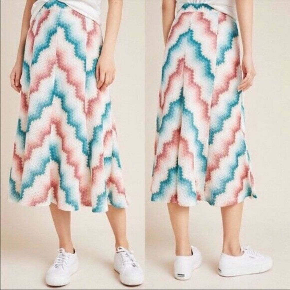 Anthropologie Maeve Boho Chevron Knit Midi Skirt M